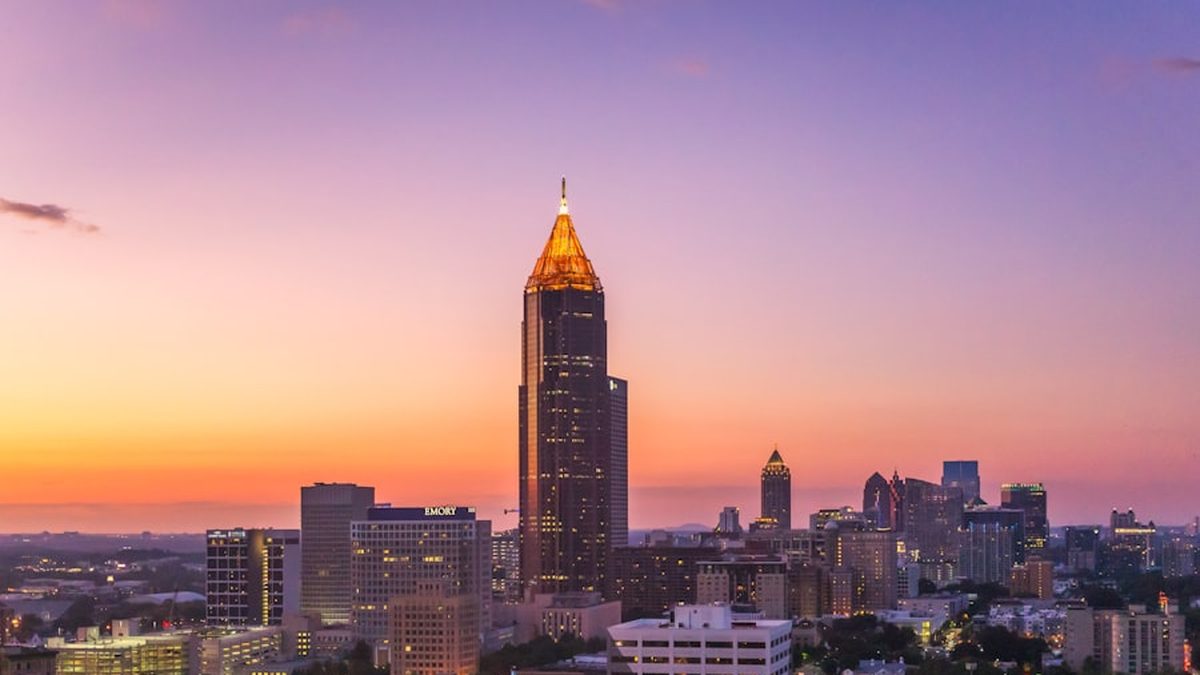 Atlanta, Georgia skyline at dusk with Midtown towers