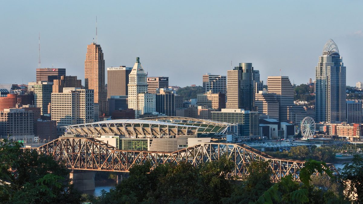 Downtown Cincinnati, Ohio skyline viewed from Devou Park
