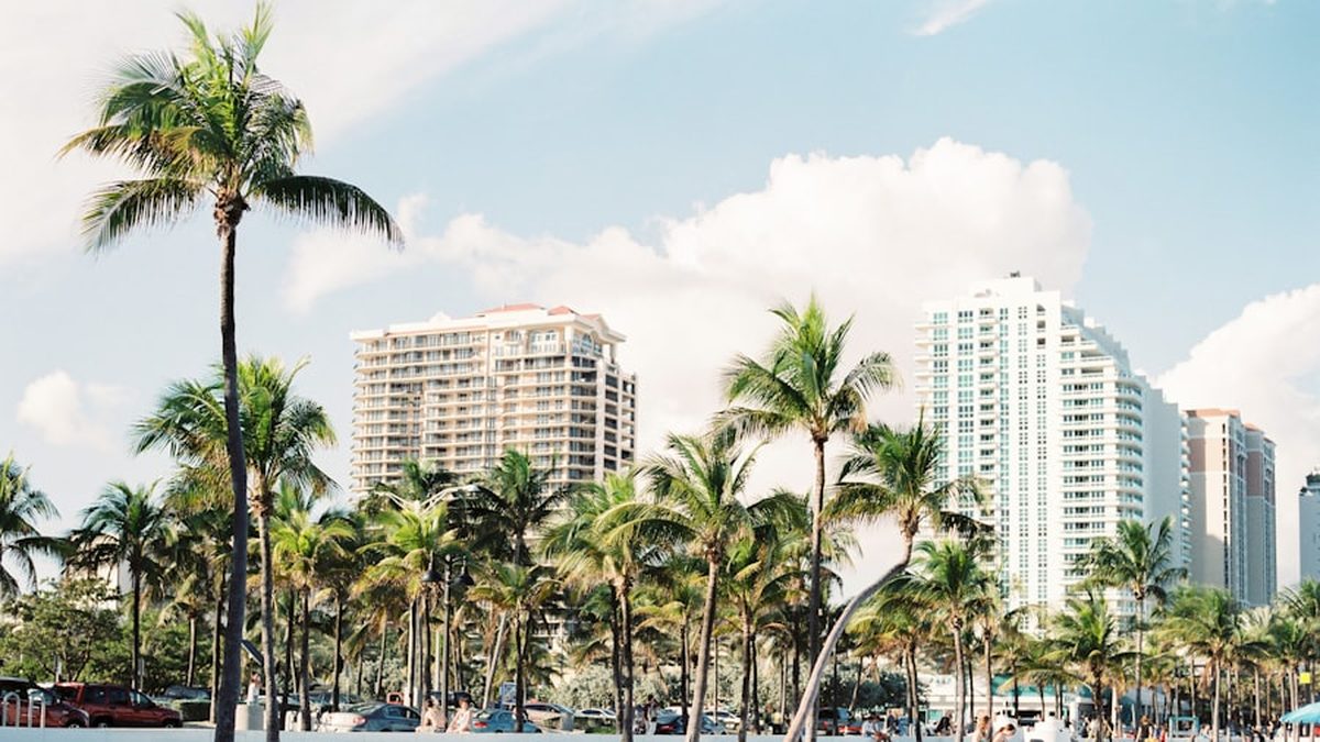 Miami, Florida beach and downtown skyline